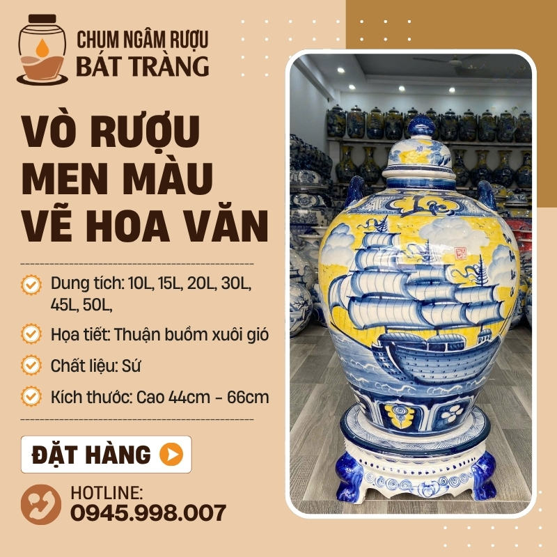 Chum Ngâm Rượu Tráng Men Màu Họa Tiết Thuận Buồm Xuôi Gió CR-10