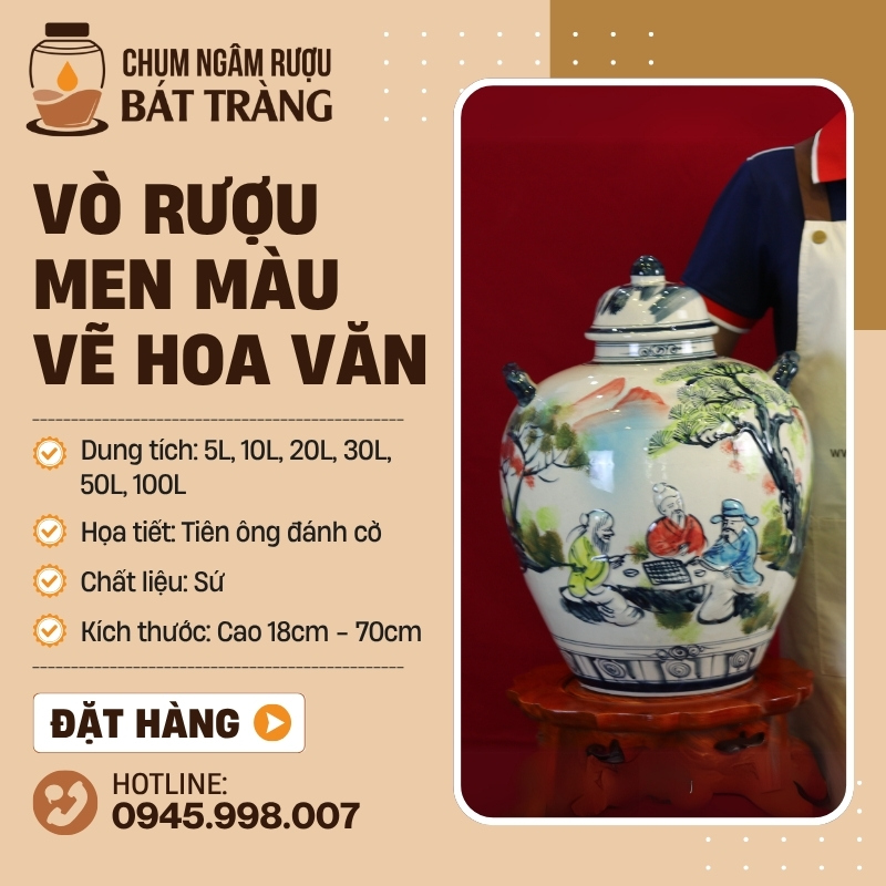 Vò Rượu Men Màu Vẽ Tiên Ông Đánh Cờ CR-01