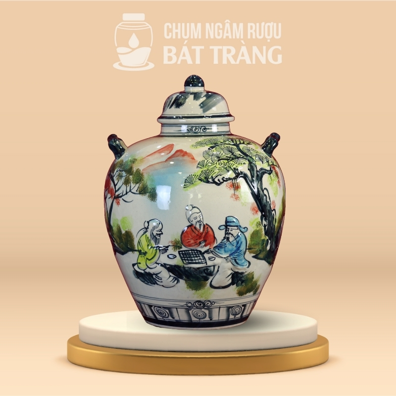 Vò Rượu Men Màu Vẽ Tiên Ông Đánh Cờ CR-01