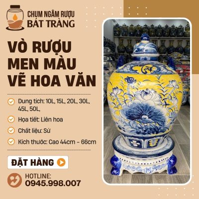 Chum Ngâm Rượu Men Màu Vẽ Tay Hoa Sen CR-05