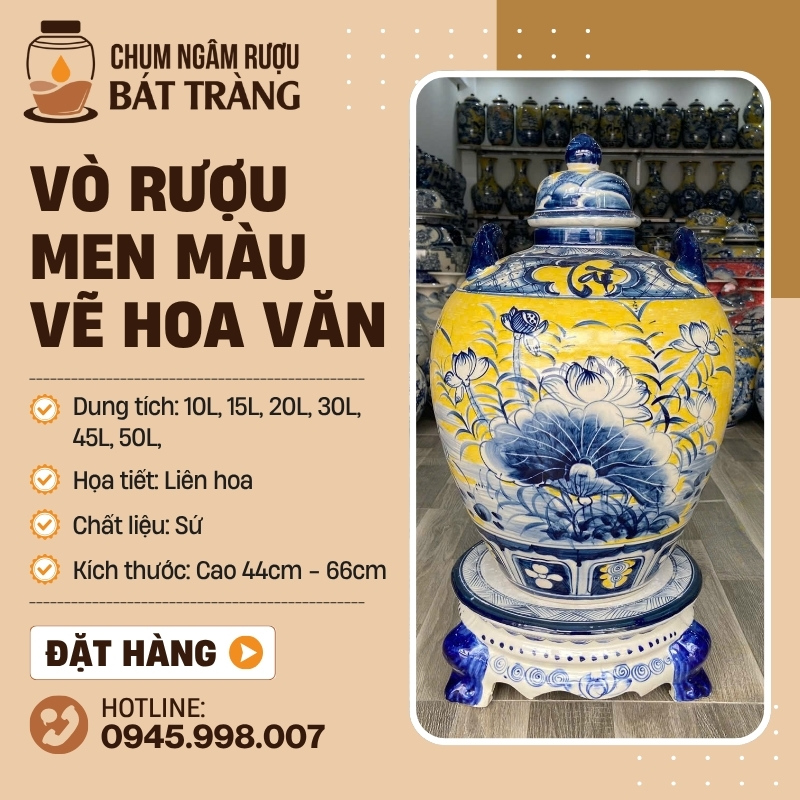 Chum Ngâm Rượu Men Màu Vẽ Tay Hoa Sen CR-05