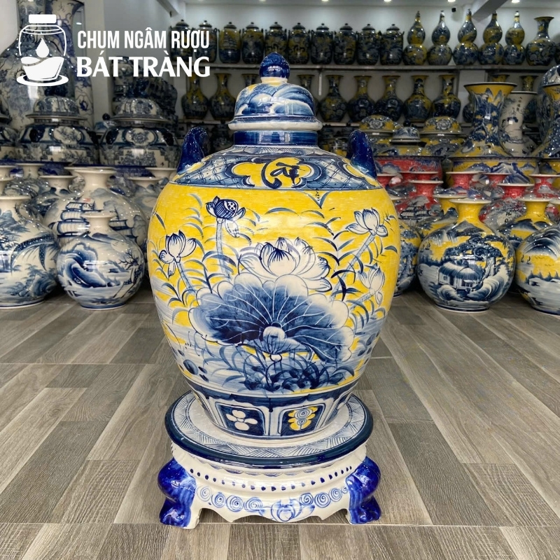 Chum Ngâm Rượu Men Màu Vẽ Tay Hoa Sen CR-05